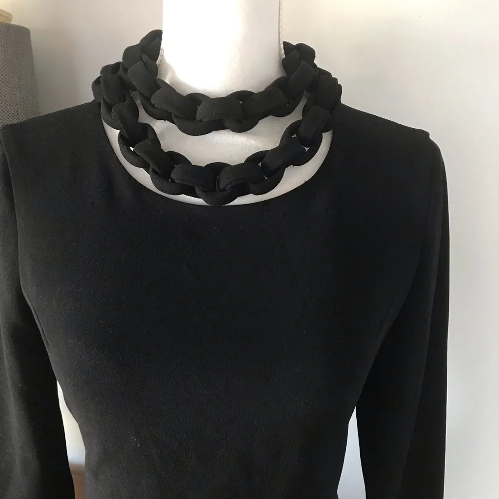 SOLD black crepe dress ornate collar by Diane Von Furstenburg sz XS 2 - Picture 1 of 14